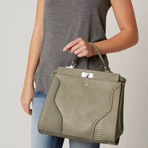 Guess Georgie satchel Olive green with Crossbody Strap Snake Skin Print